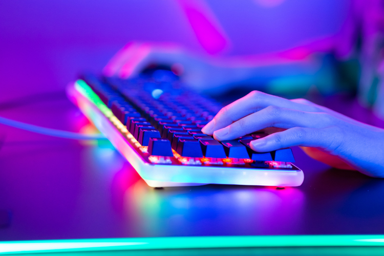 Services section banner - RGB keyboard with vibrant purple and blue background